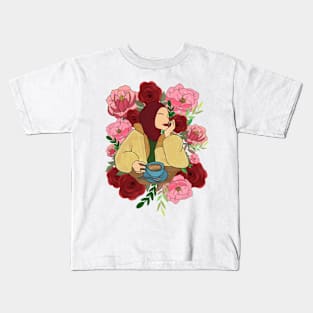 Floral Muslim woman in a cafe Kids T-Shirt